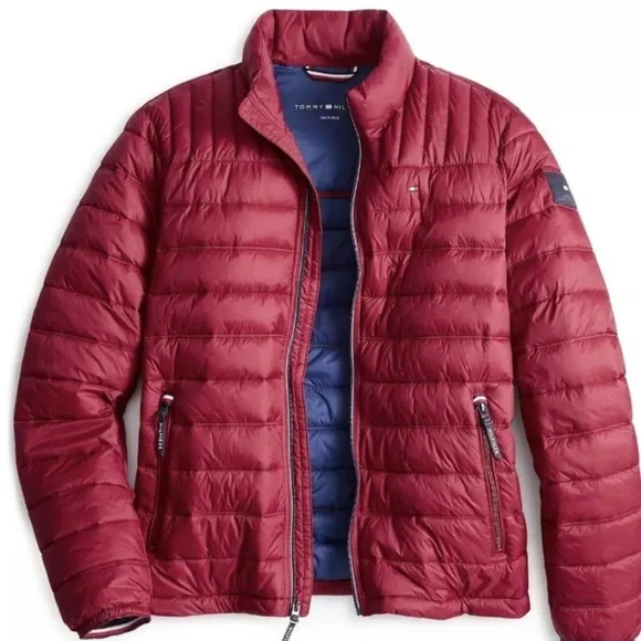 Tommy Hilfiger Mens Quilted Nylon Packable Winter Jacket- Red- Size XL. $195 NWT